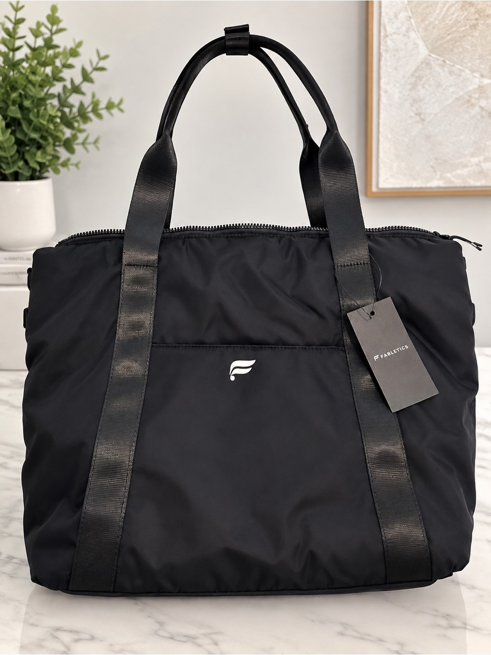 Fabletics Black Nylon Duffel Tote Bag